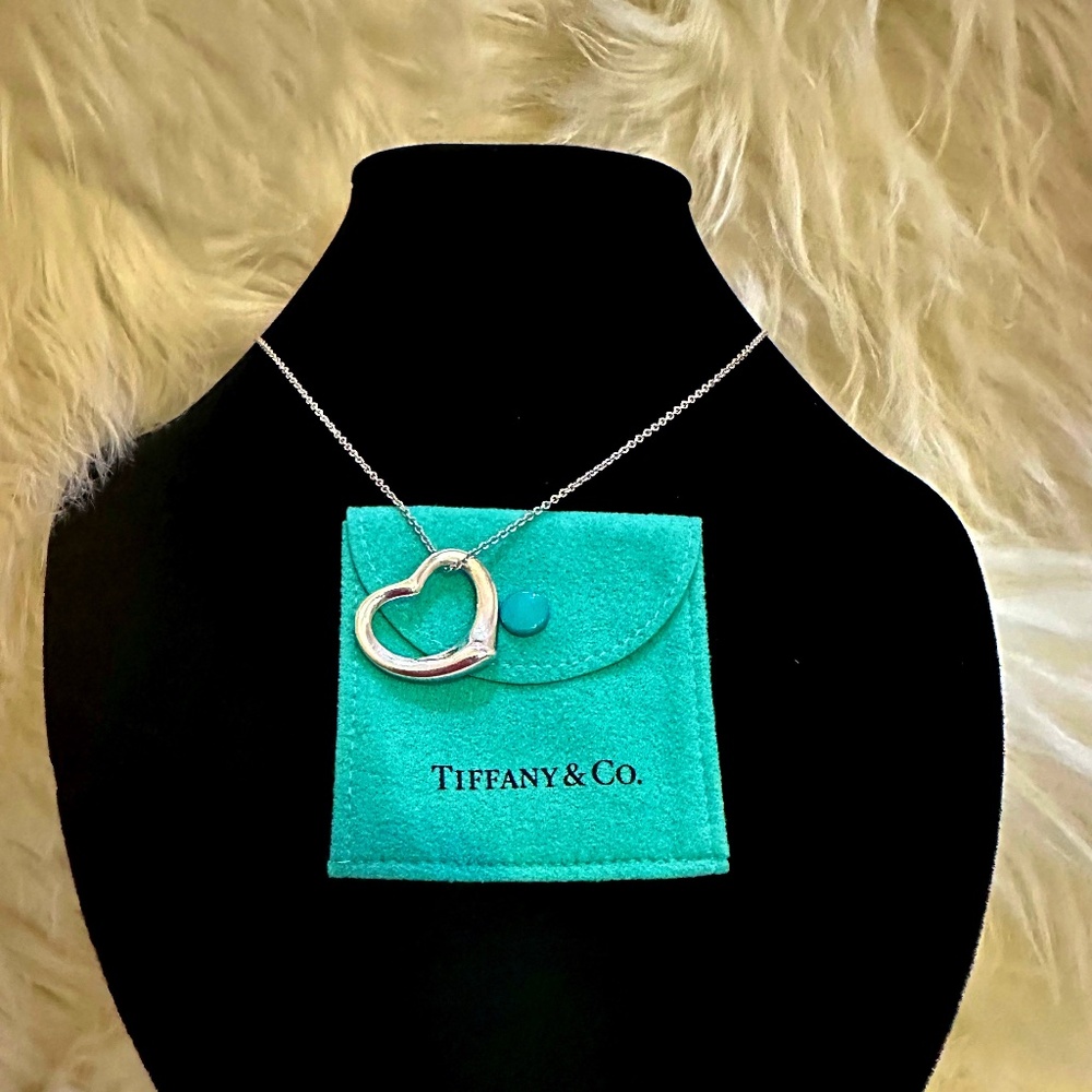 Authentic Tiffany & Co. Large Open Heart Long Pendant Necklace SS w/Dust Bag